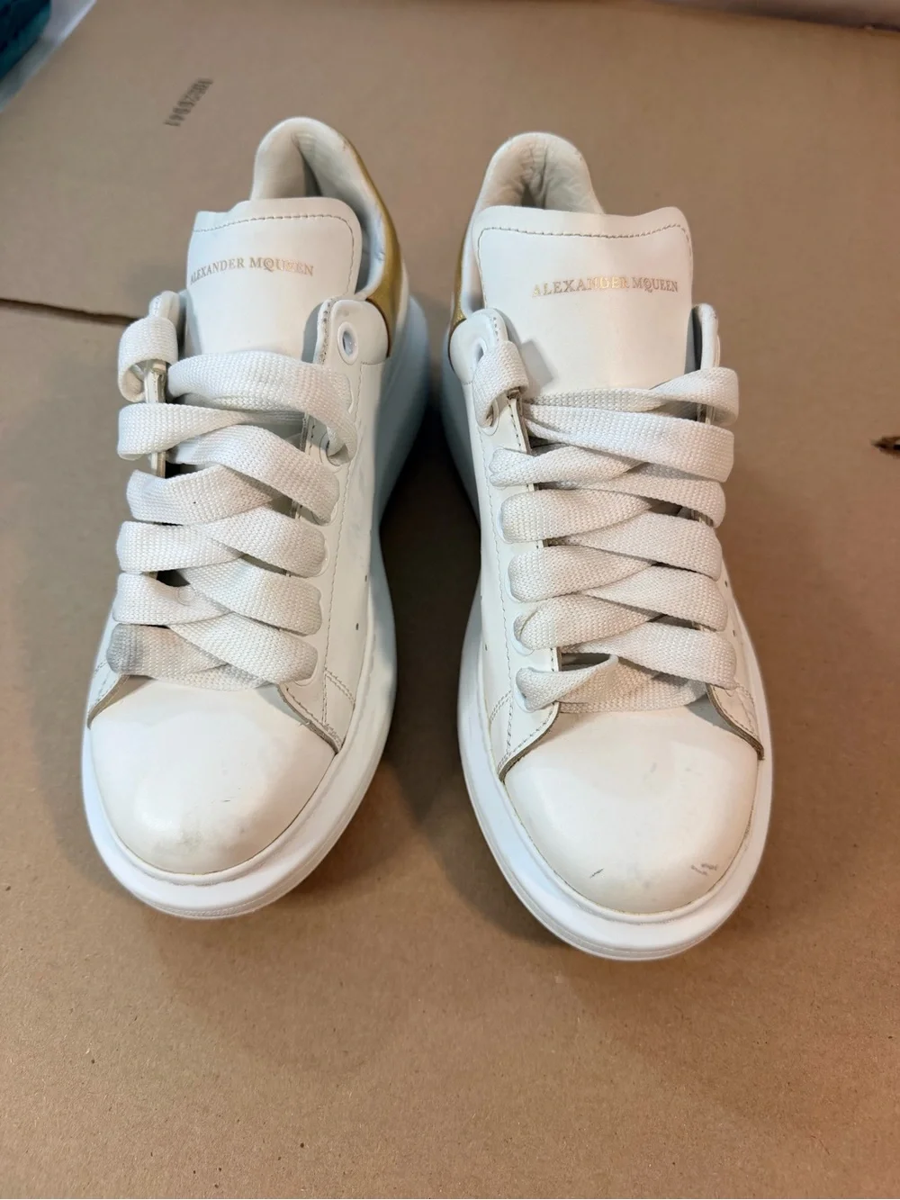 Alexander McQueen Oversized Sneakers White/Gold Leather